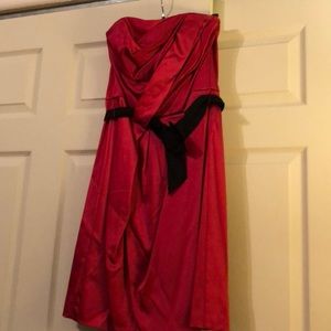 Pink satin strapless dress, mid thigh length